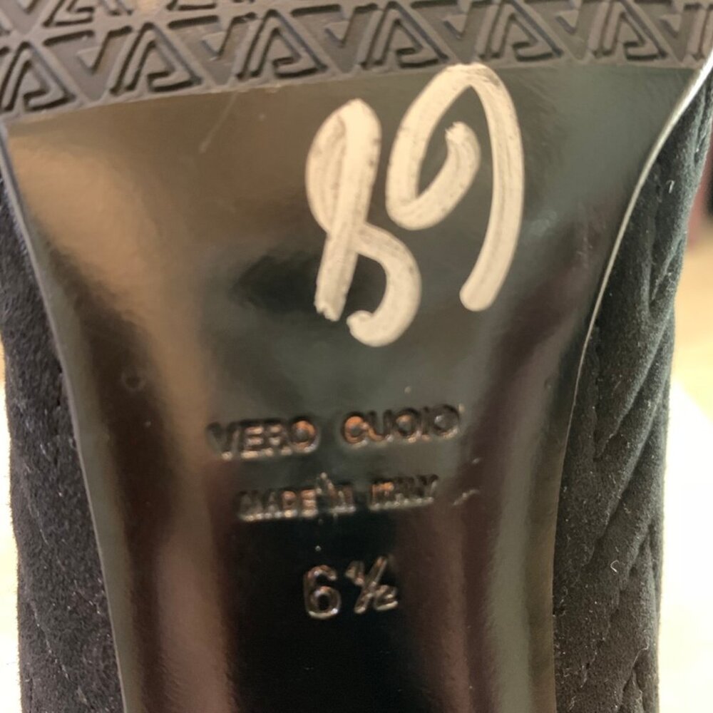 Aquatalia Marvin K Vero Cuoio Stitched Black Suede Round Toe 3" Pumps Size 6.5 - Picture 5 of 5